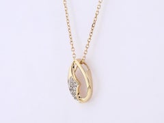 14K Yellow Gold Open Teardrop Diamond Pendant Necklace
