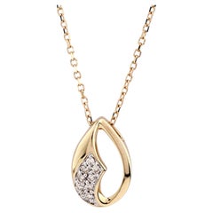 14K Yellow Gold Open Teardrop Diamond Pendant Necklace
