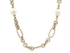 Collana con chiusura a T in oro giallo 14k, con maglie a cavo intrecciato aperte e perle