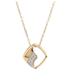 14K Yellow Gold Open-Work Abstract Geometric Diamond Pendant Necklace