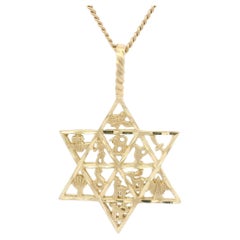 14k Yellow Gold Open Work Symbolic Sections Star Of David Pendant 18.5" Necklace