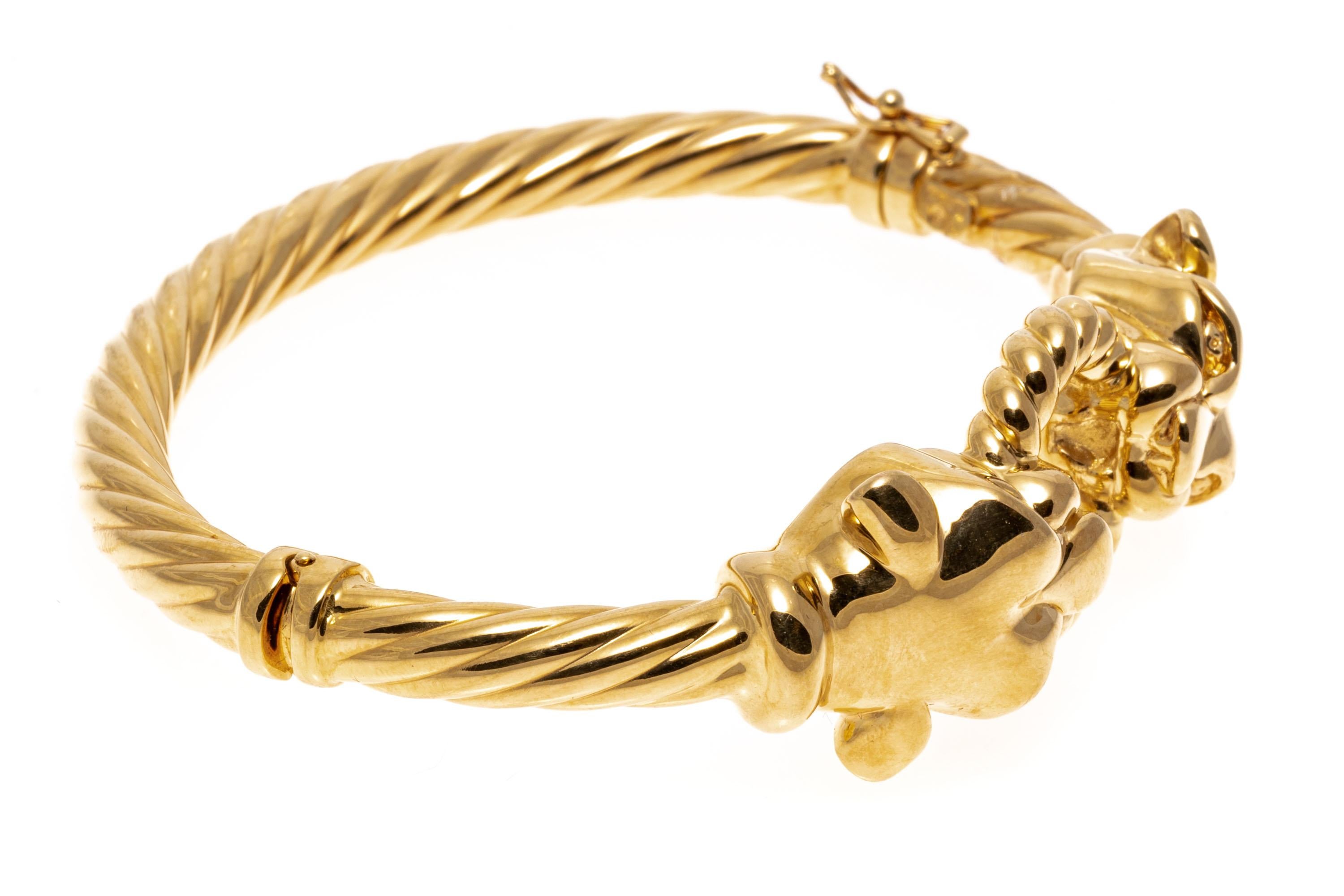 Bracelet jonc à charnières en or jaune 14 carats représentant une panthère opposée et une bague torsadée en vente 5