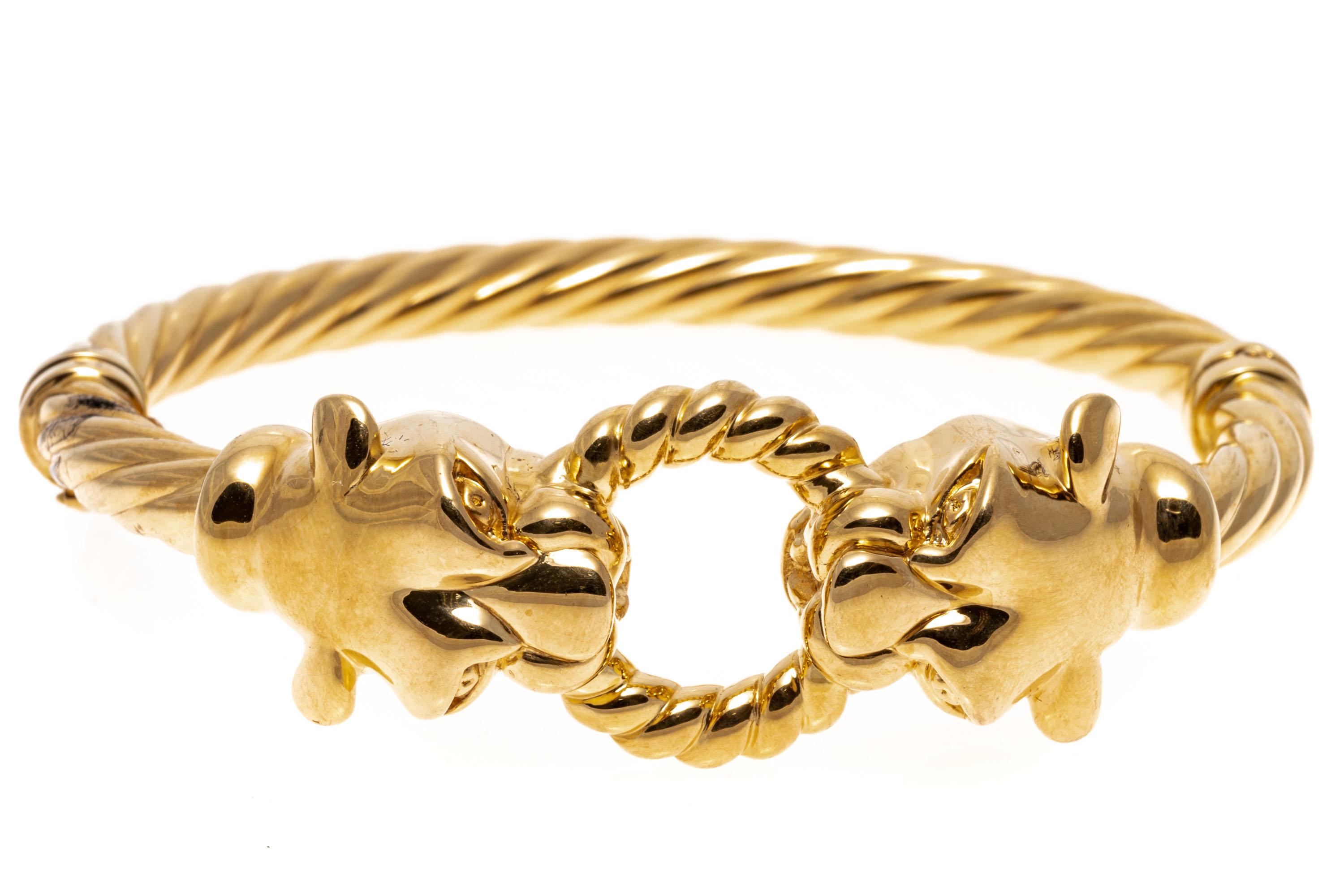 Contemporain Bracelet jonc à charnières en or jaune 14 carats représentant une panthère opposée et une bague torsadée en vente