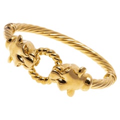 14k Yellow Gold Opposing Panther and Twisted Ring Hinged Bangle Bracelet