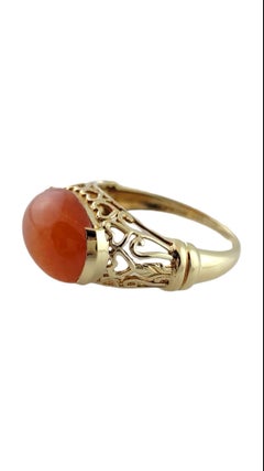 14K Yellow Gold Orange Jadeite Ring Size 8.25 #15889