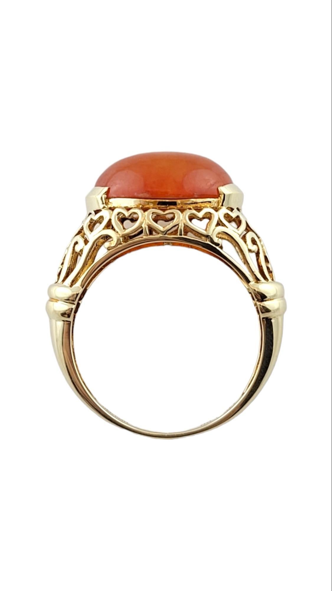 Oval Cut 14K Yellow Gold Orange Jadeite Ring Size 8.25 #15889 For Sale