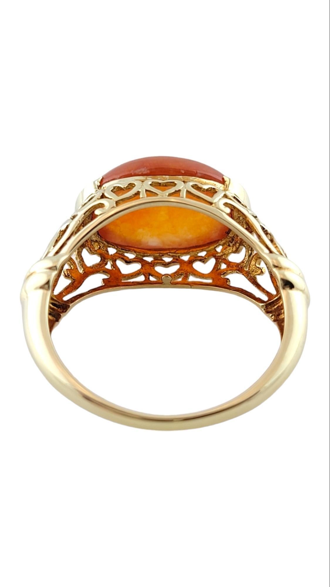 14K Yellow Gold Orange Jadeite Ring Size 8.25 #15889 In Good Condition For Sale In Washington Depot, CT