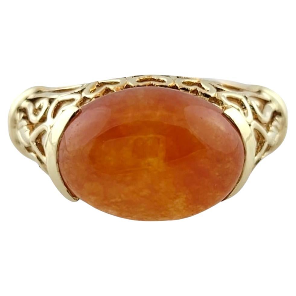 14K Yellow Gold Orange Jadeite Ring Size 8.25 #15889
