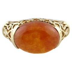 14K Yellow Gold Orange Jadeite Ring Size 8.25 #15889