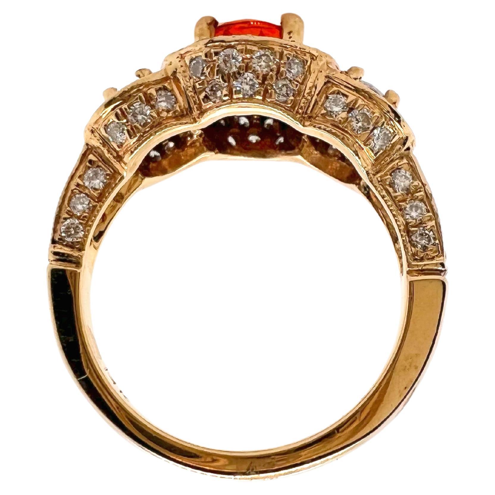 Round Cut 14k Yellow Gold Orange Sapphire Ring with Diamonds For Sale