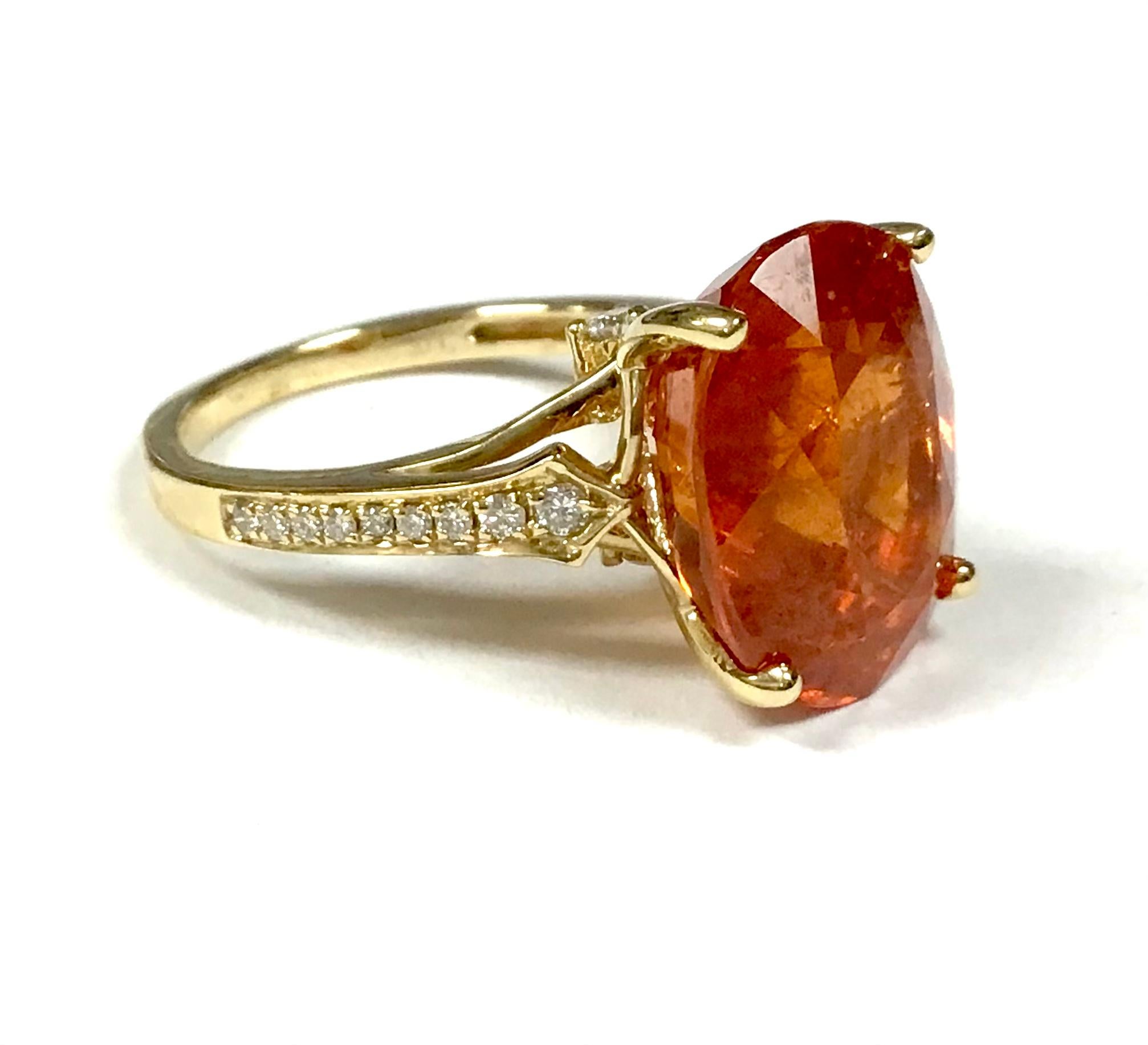  14K Yellow Gold Orange Sapphire With Diamond Ring In Excellent Condition In Bradenton, FL