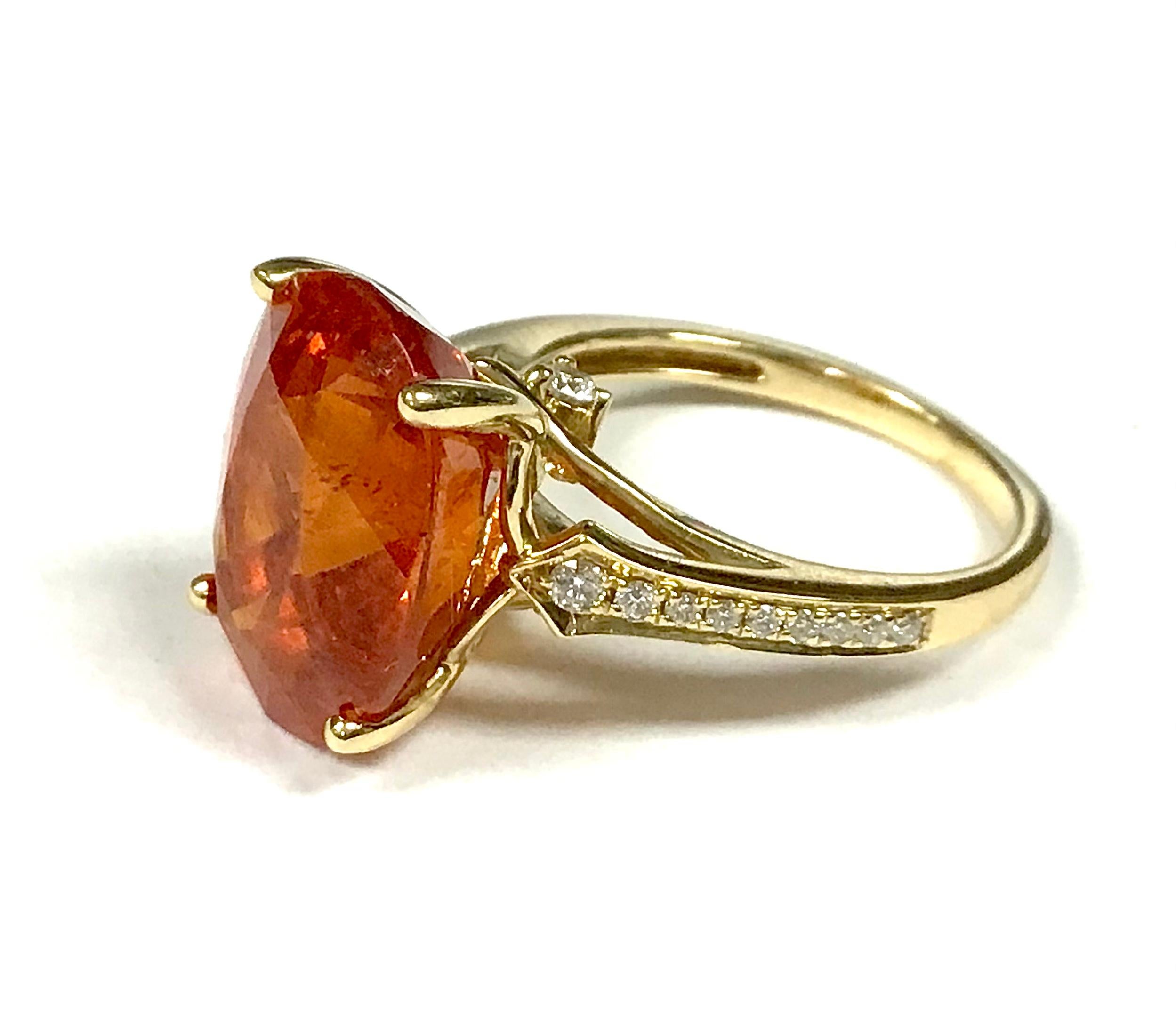 Women's  14K Yellow Gold Orange Sapphire With Diamond Ring