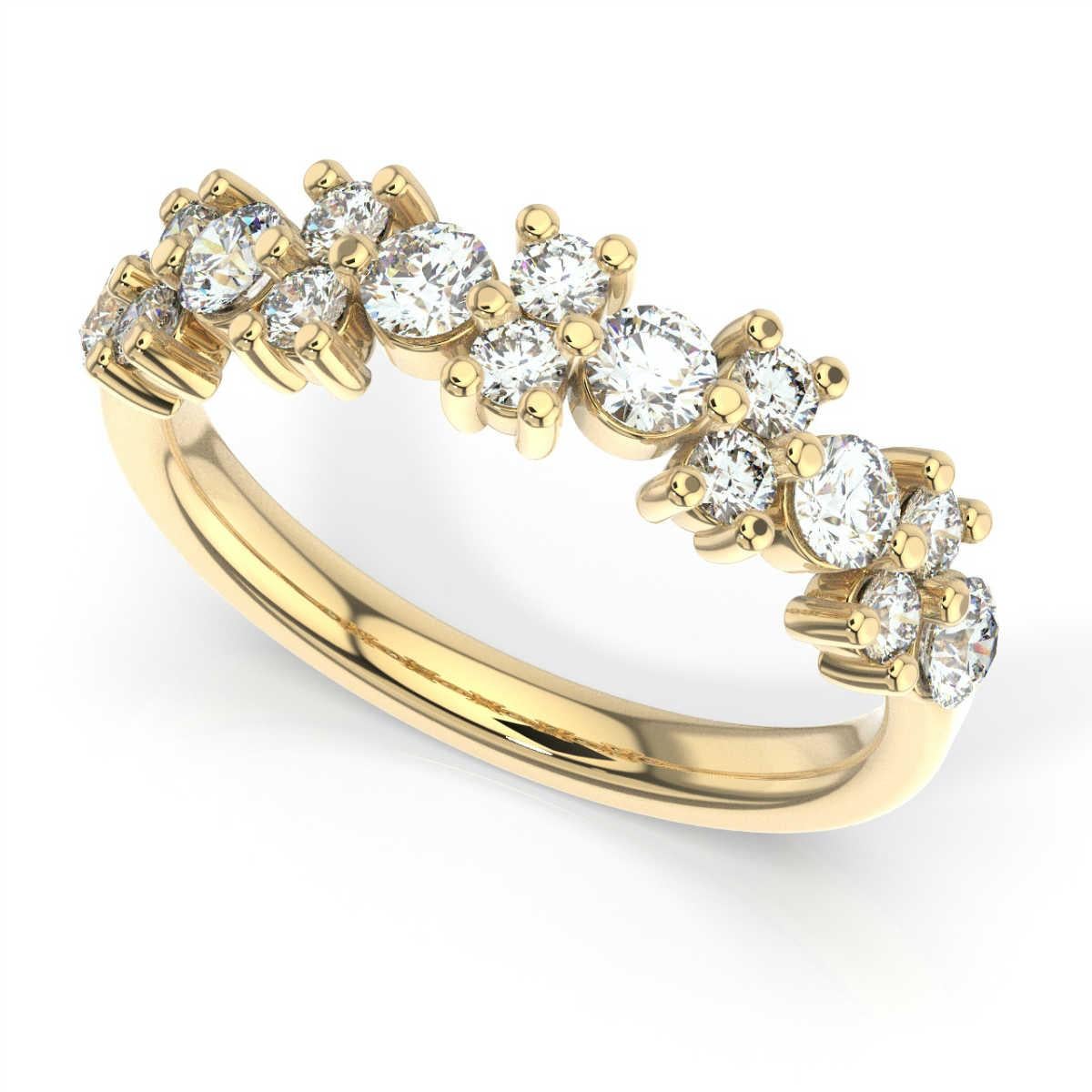 Round Cut 14 Karat Yellow Gold Orchid Diamond Cluster Ring '1 Carat' For Sale