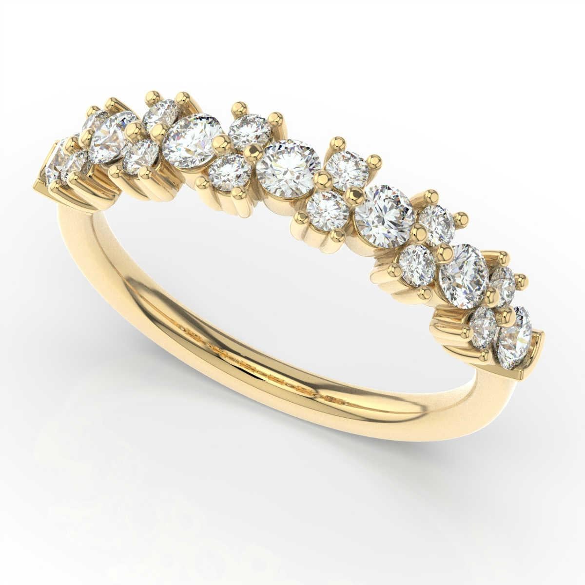 Round Cut 14 Karat Yellow Gold Orchid Diamond Cluster Ring '3/4 Carat' For Sale