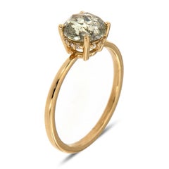 14K Yellow Gold Organic Round Salt and Pepper Diamond Ring 'Center: 1.28 Carat'