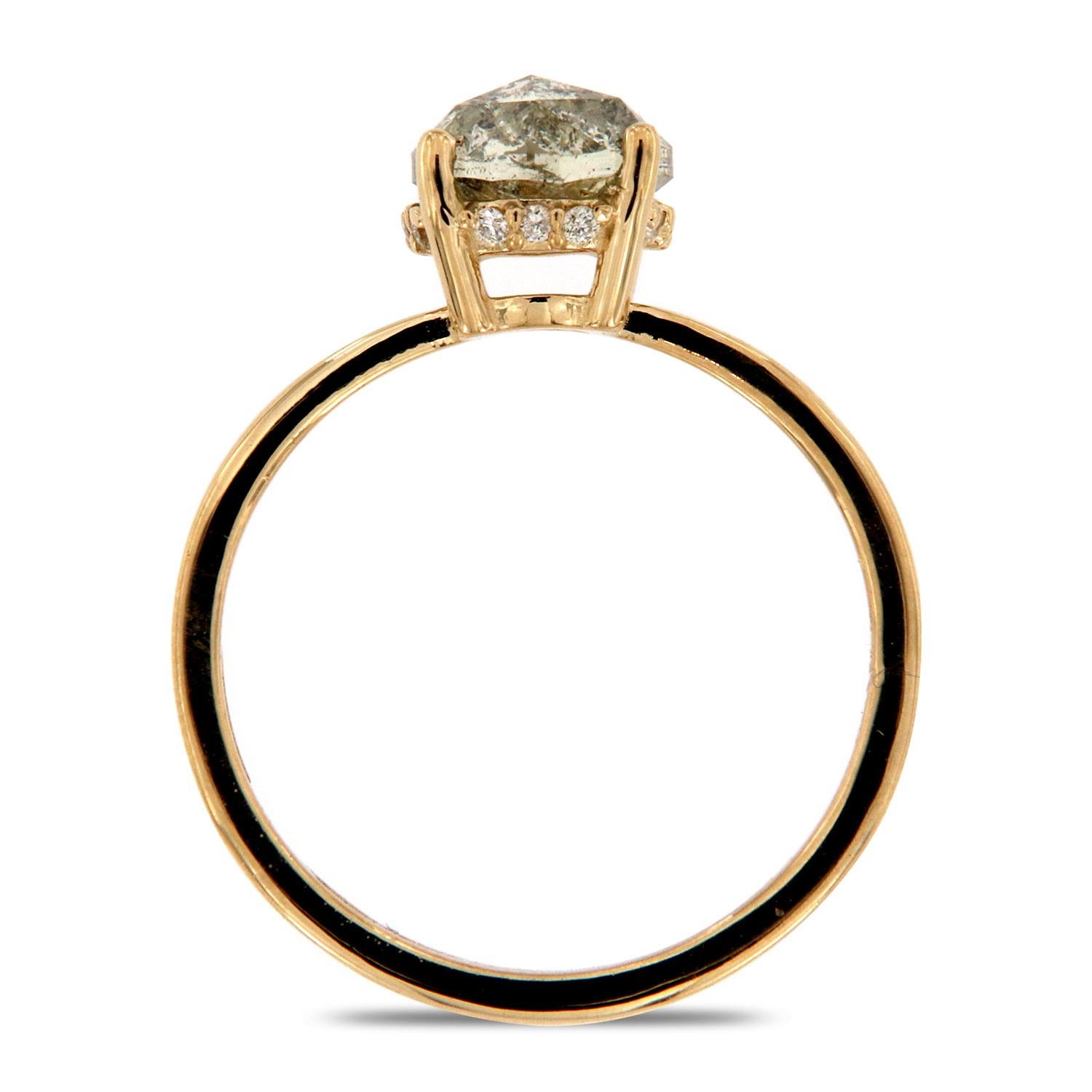 14K Yellow Gold Organic Round Salt and Pepper Diamond Ring 'Center: 1.28 Carat' In New Condition For Sale In San Francisco, CA