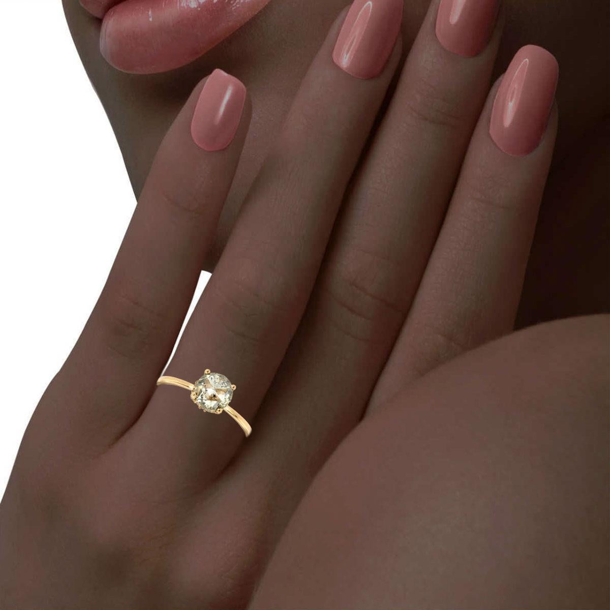 14K Yellow Gold Organic Round Salt and Pepper Diamond Ring 'Center: 1.28 Carat' For Sale 1