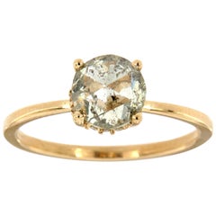 Bague en or jaune 14 carats avec diamants organiques ronds, sel et poivre, centre : 1,28 carat