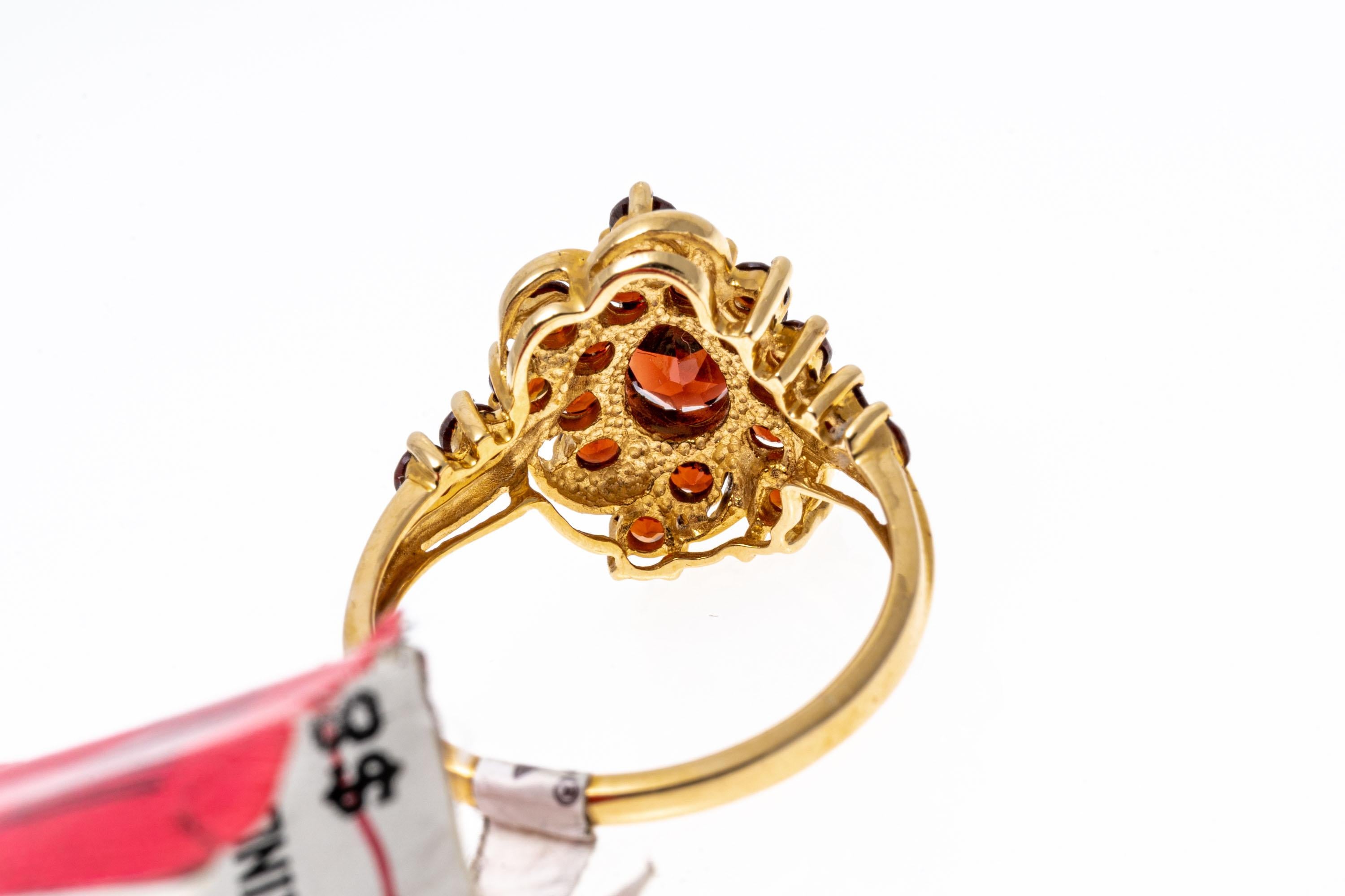 Retro 14k Yellow Gold Ornate Almandine Garnet Cluster Ring, App. 1.59 TCW For Sale