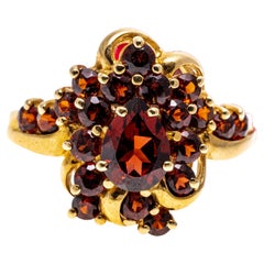 Retro 14k Yellow Gold Ornate Almandine Garnet Cluster Ring, App. 1.59 TCW