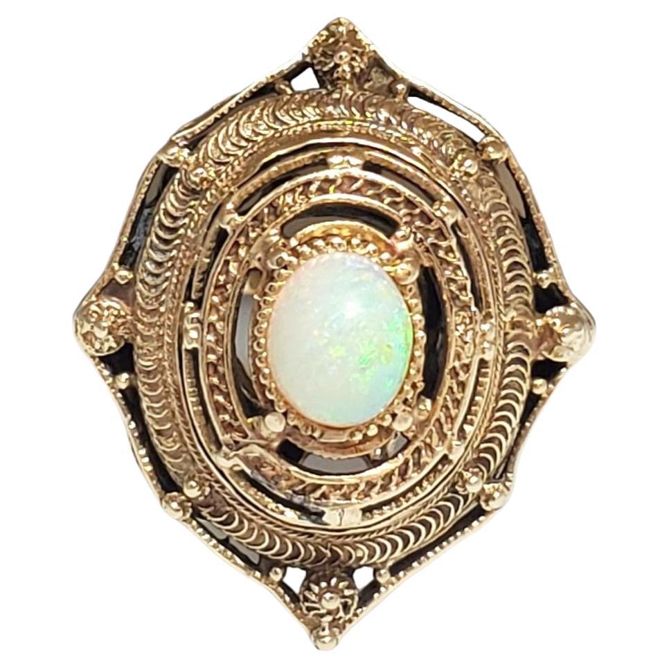 14K Yellow Gold Ornate Opal Dome Ring #16566 For Sale