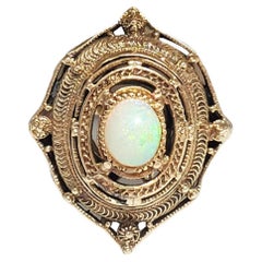 Vintage 14K Yellow Gold Ornate Opal Dome Ring #16566