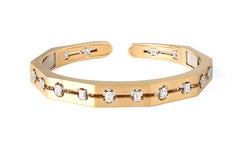 14K Yellow Gold OTT Geometric Octagonal Diamond Cuff Bracelet