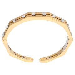 14K Yellow Gold OTT Geometric Octagonal Diamond Cuff Bracelet