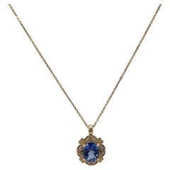 14K Gelbgold Oval 2,20 Karat Tansanit und Diamant-Anhänger Halskette