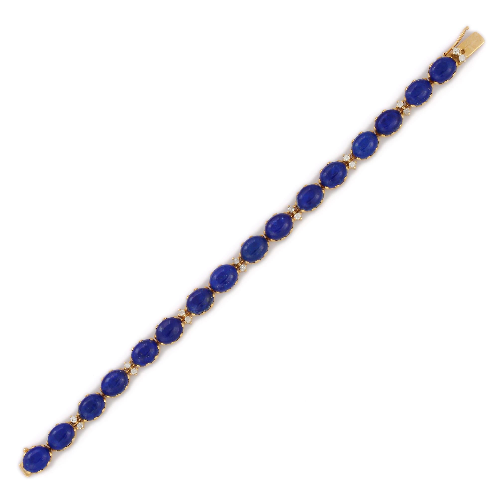 Moderne Bracelet tennis ovale en or jaune 14 carats avec lapis-lazuli et diamants de 34,6 carats en vente