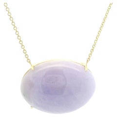 14k Yellow Gold Oval 57ct Cabochon Cut Lavender Jade Solitaire Pendant Necklace
