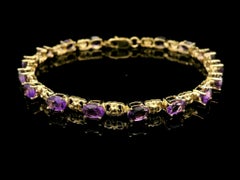 14k Yellow Gold Oval Amethyst Alternating Open Link Line Bracelet