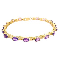 14k Yellow Gold Oval Amethyst Alternating Open Link Line Bracelet