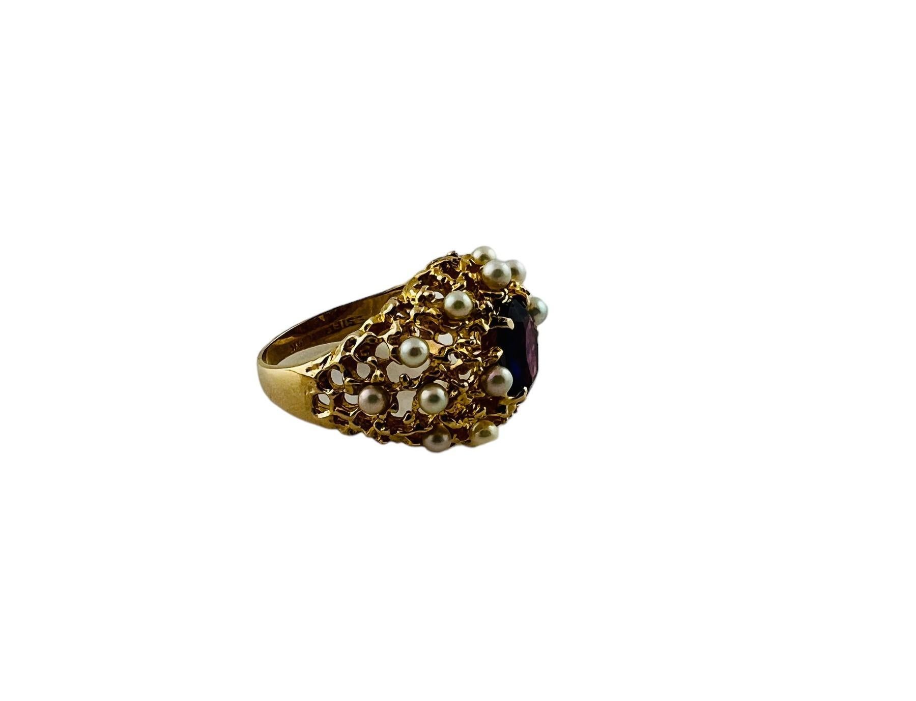 Oval Cut 14K Yellow Gold Oval Amethyst and Pearl Dome Ring Size 6.75 #15677 For Sale