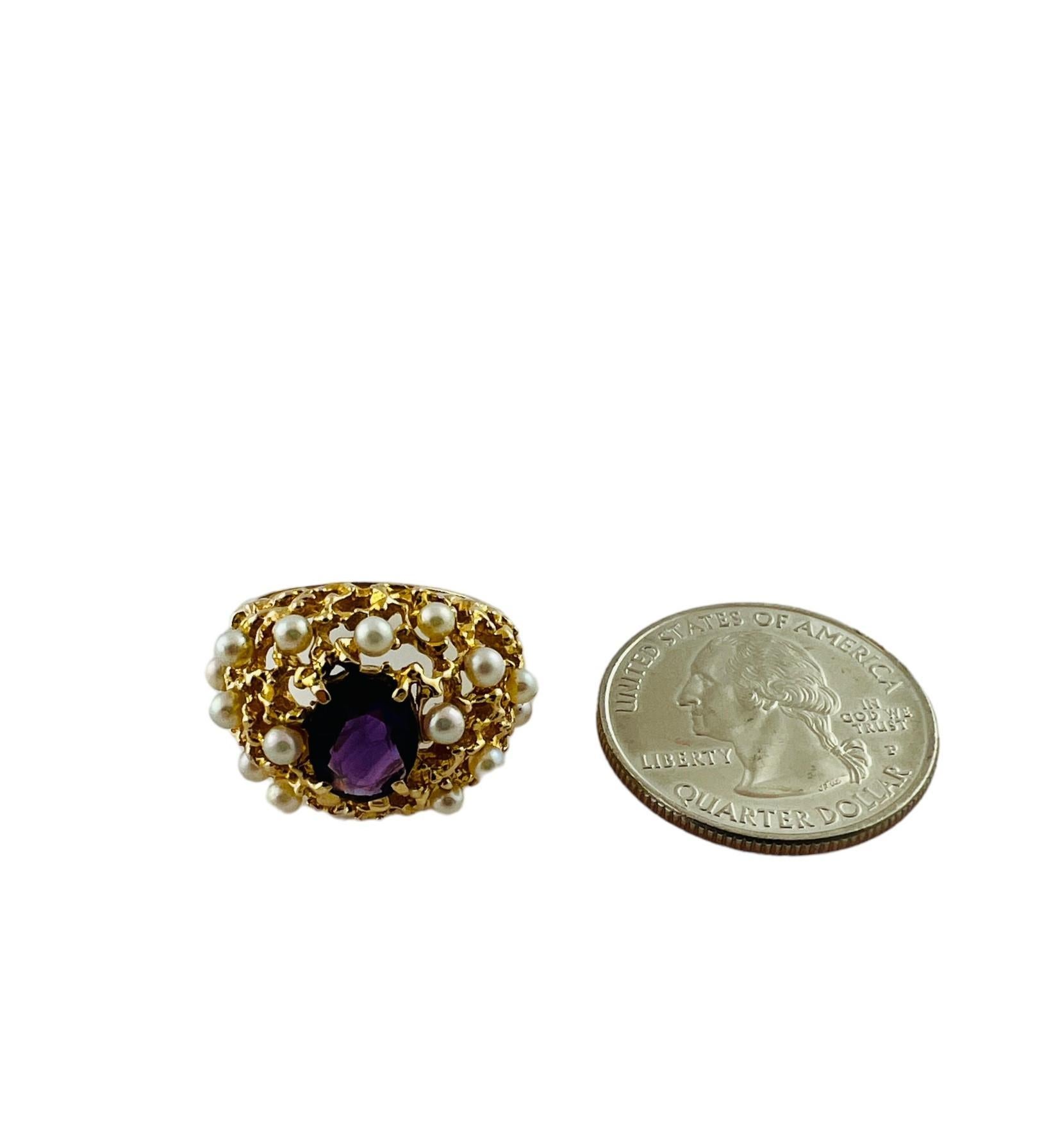 14K Yellow Gold Oval Amethyst and Pearl Dome Ring Size 6.75 #15677 For Sale 2