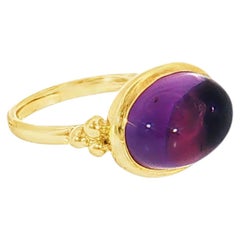 14K Yellow Gold Oval Amethyst Cabochon Ring — Size 7