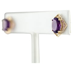14k Yellow Gold Oval Amethyst Floral Stud Earrings Gorgeous!