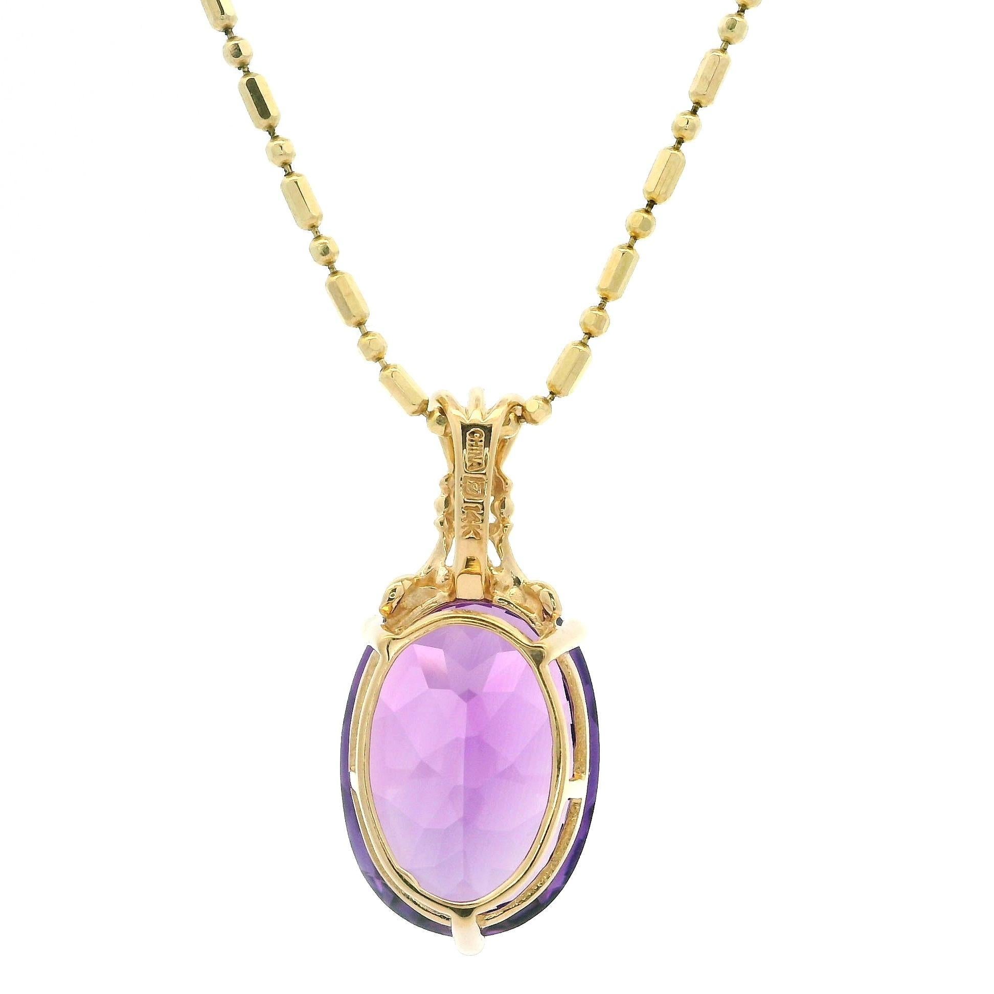Pendentif solitaire en or jaune 14 carats sur chaîne à maillons de 20 pouces Excellent état - En vente à Montclair, NJ