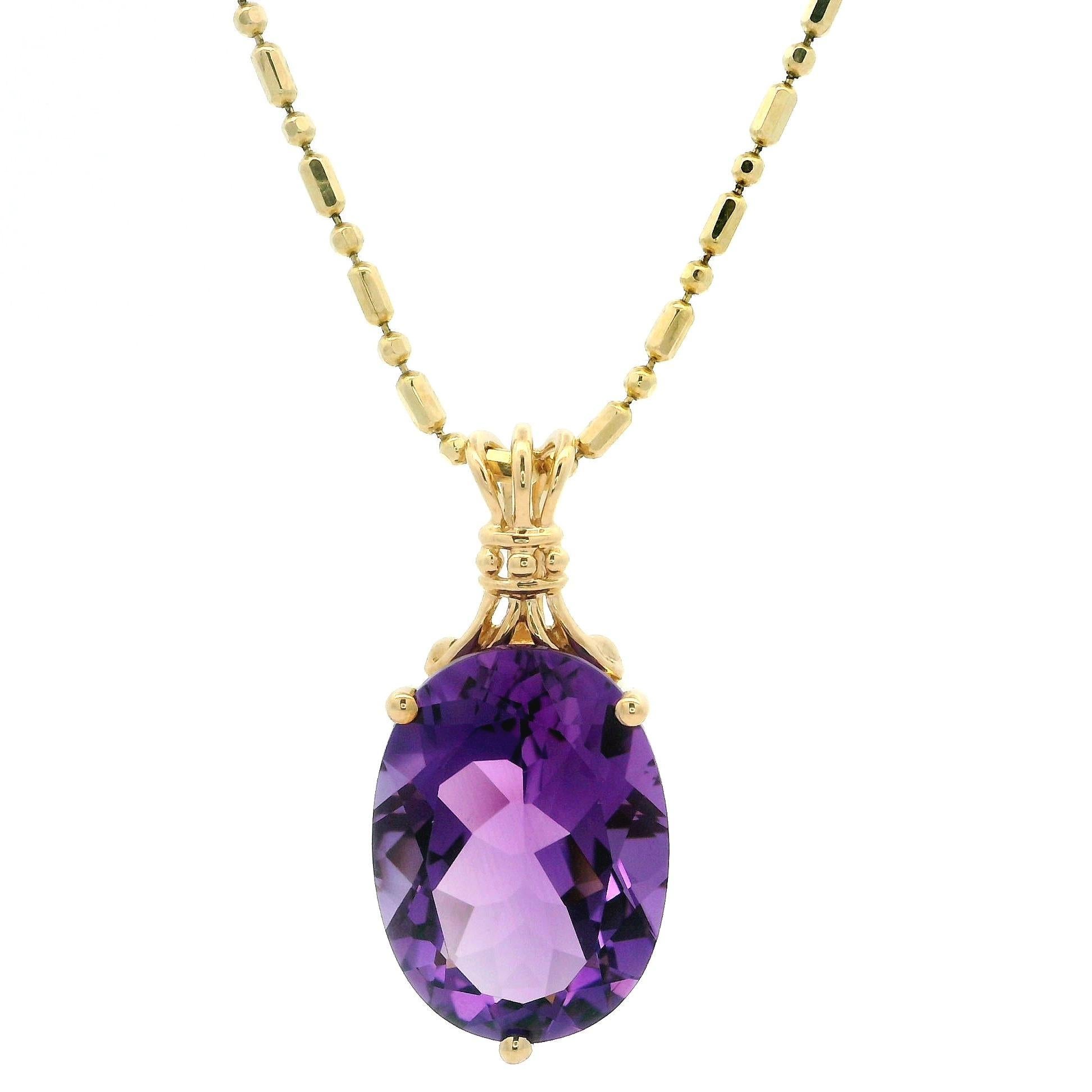 Pendentif solitaire en or jaune 14 carats sur chaîne à maillons de 20 pouces en vente 1