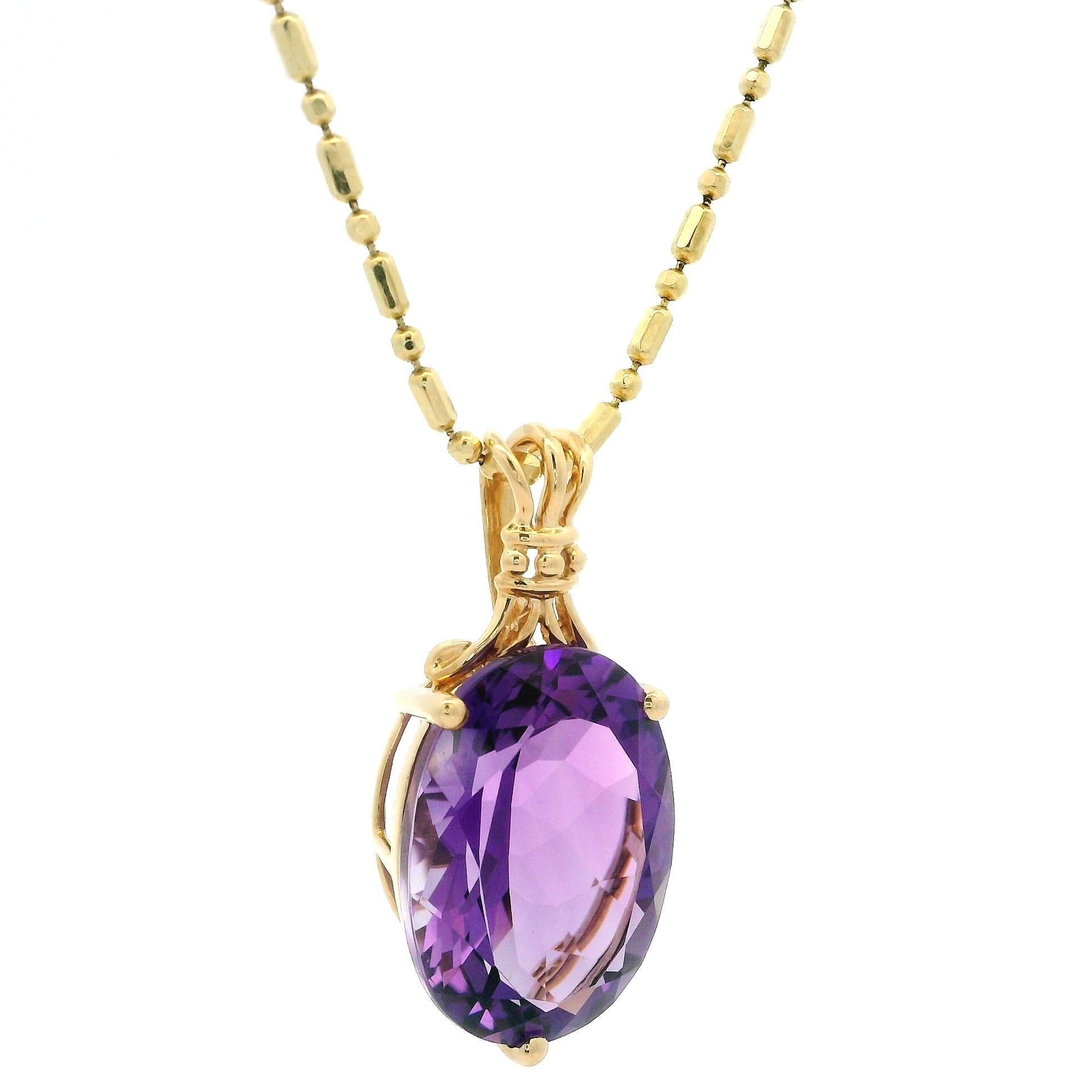 Pendentif solitaire en or jaune 14 carats sur chaîne à maillons de 20 pouces en vente 2