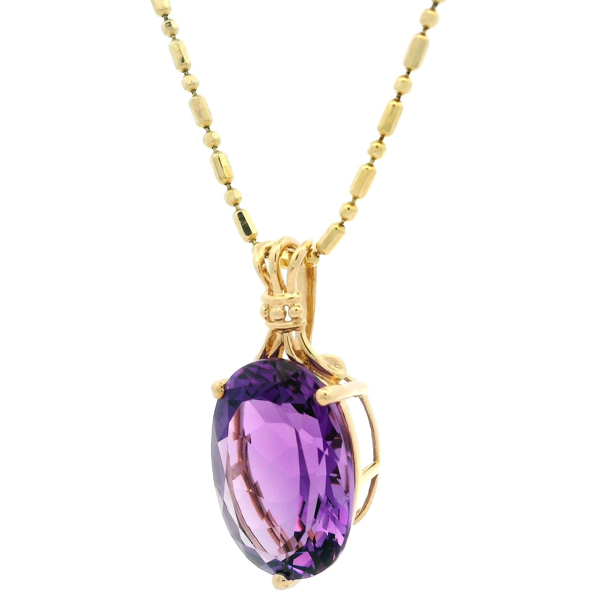 Pendentif solitaire en or jaune 14 carats sur chaîne à maillons de 20 pouces en vente 3