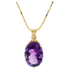 Collar de cadena de eslabones de 20" con amatista ovalada solitaria de oro amarillo de 14k