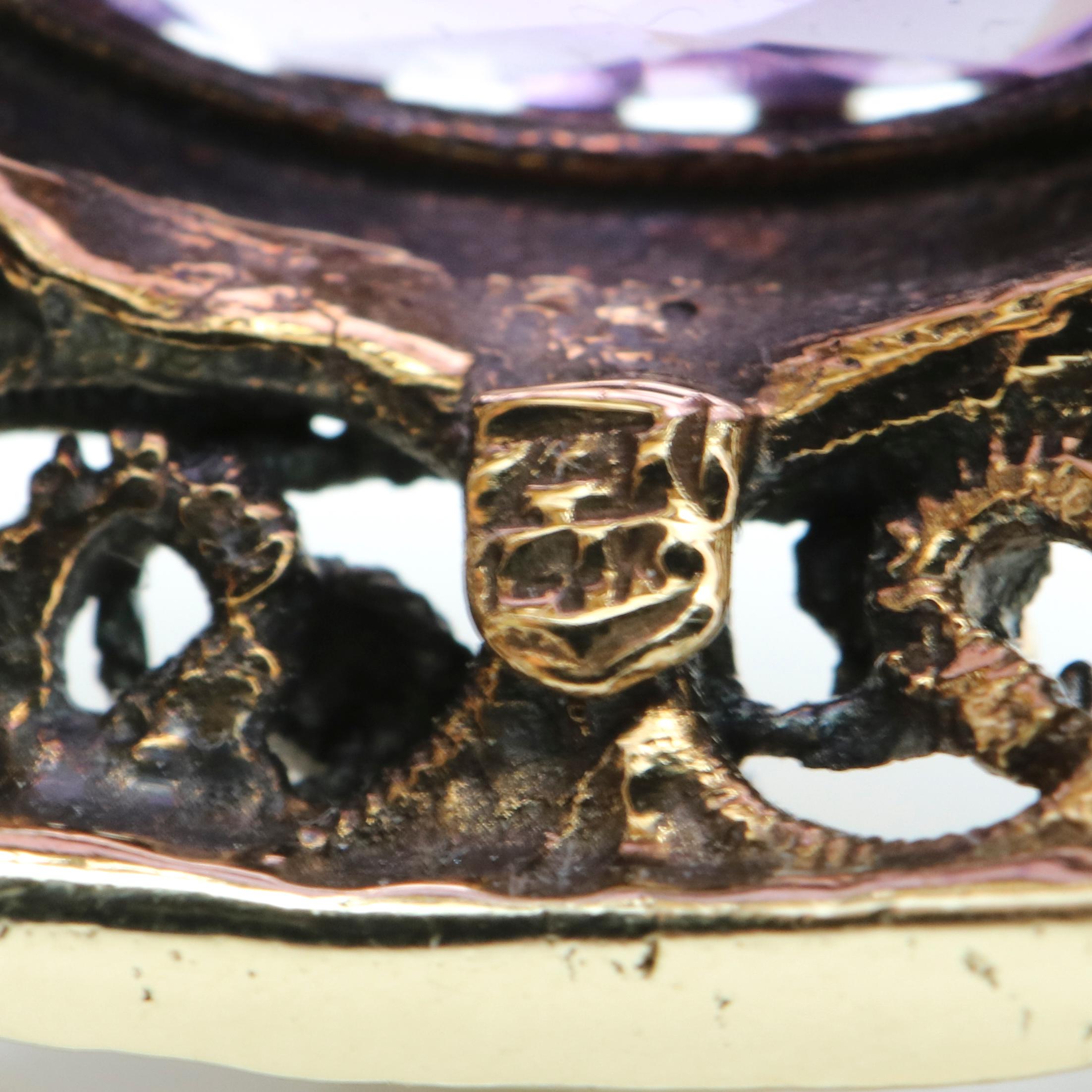 Women's 14 Karat Yellow Gold Oval Amethyst Vintage Statement Bracelet For Sale