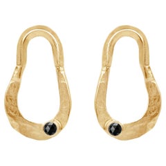 14K Yellow Gold Oval and Black Diamond Drop Post Earrings