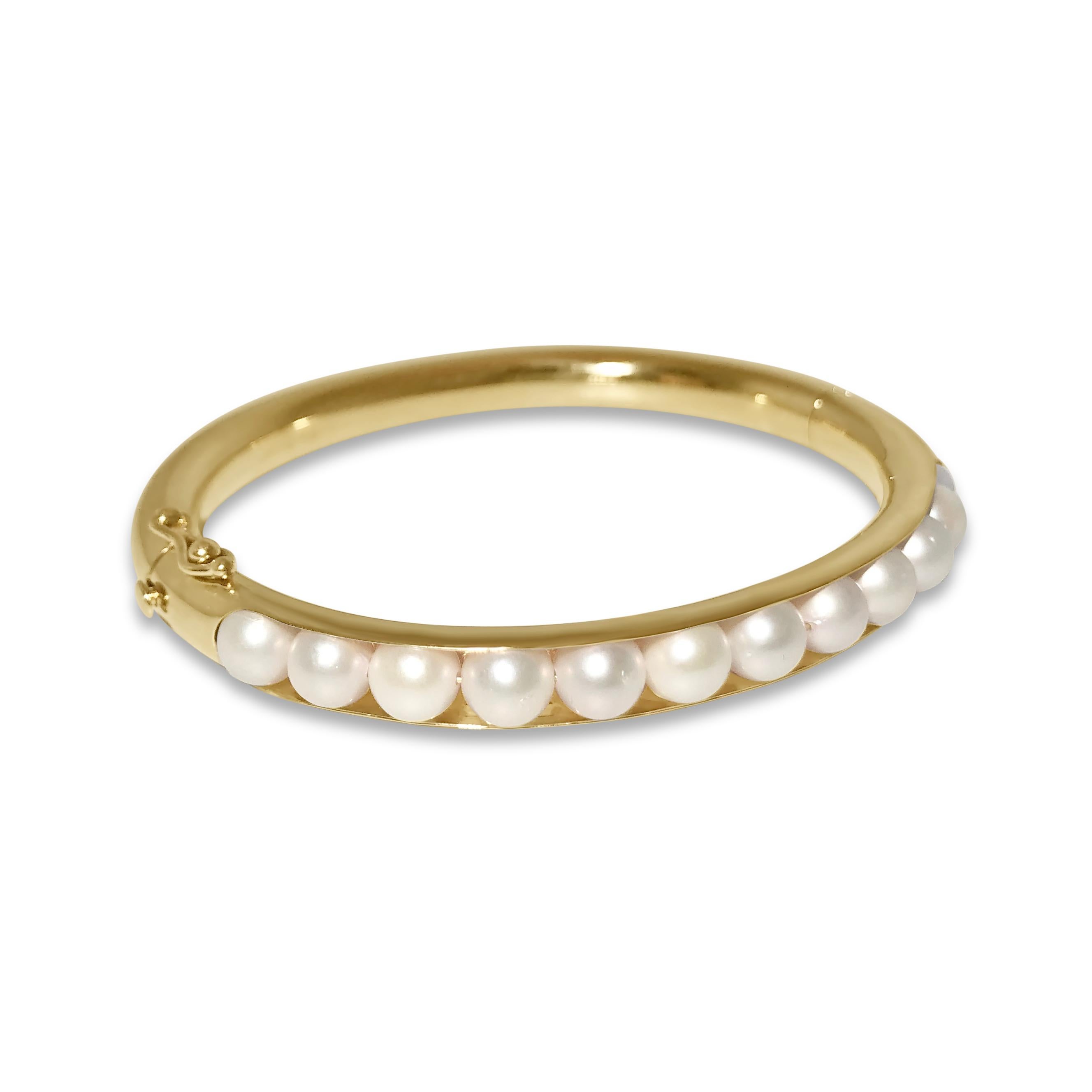 Moderne Manart Bracelet jonc ovale en or jaune 14 carats avec perles en T en vente