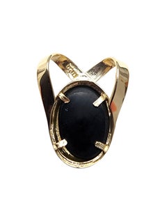 14K Yellow Gold Oval Black Opal Doublet Pendant #25527