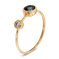 14 Karat Gold Oval Blue Sapphire and Diamond Vintage Ring Center 1/2 Carat
