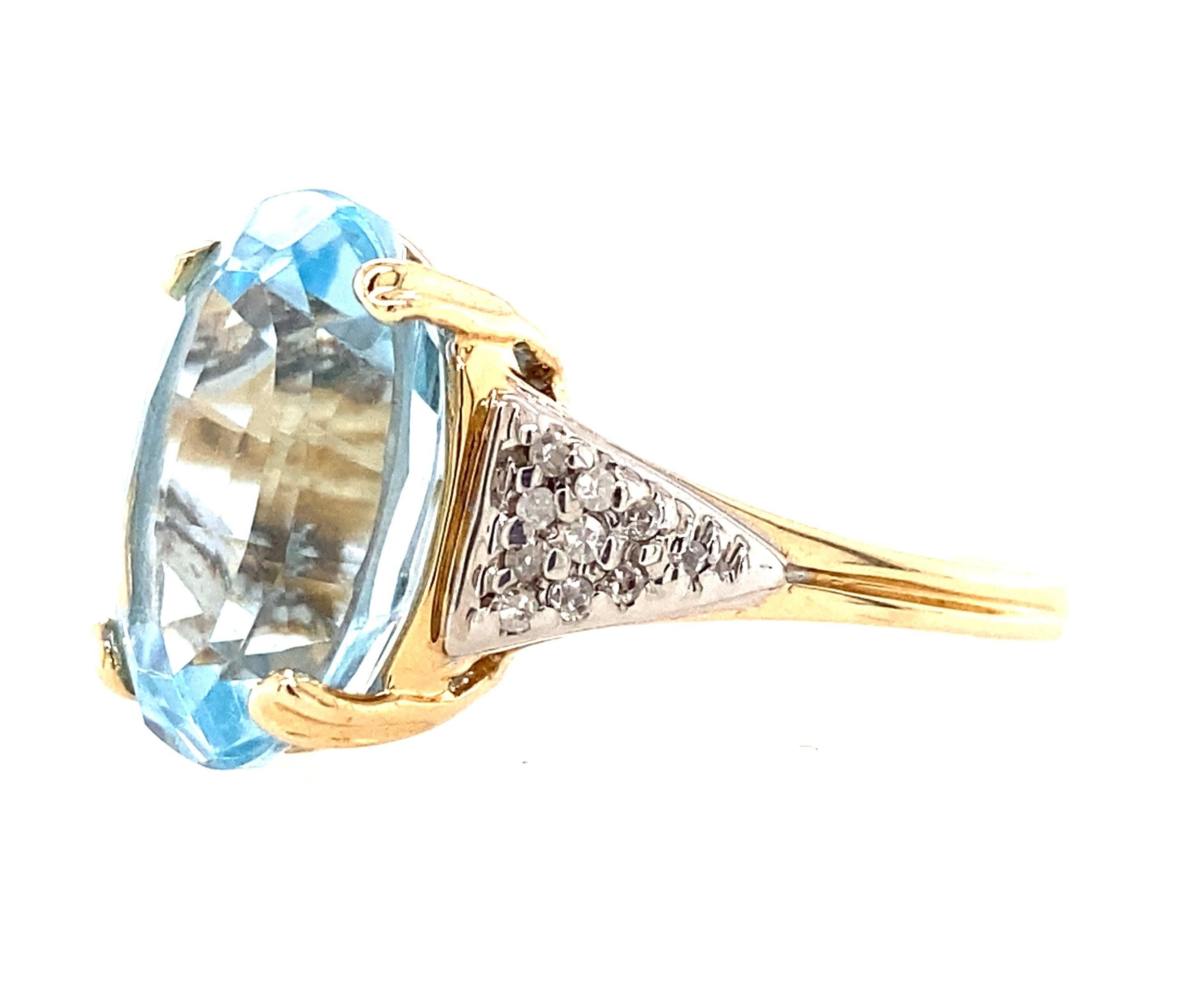 Oval Cut 14K Yellow Gold Oval Blue Topaz and Diamond Ring For Sale