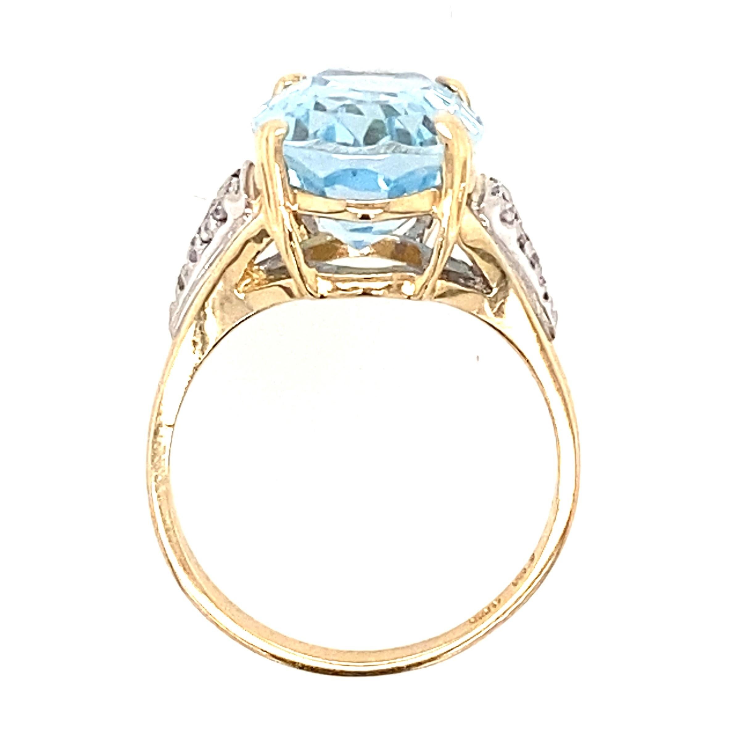 Women's or Men's 14K Yellow Gold Oval Blue Topaz and Diamond Ring For Sale