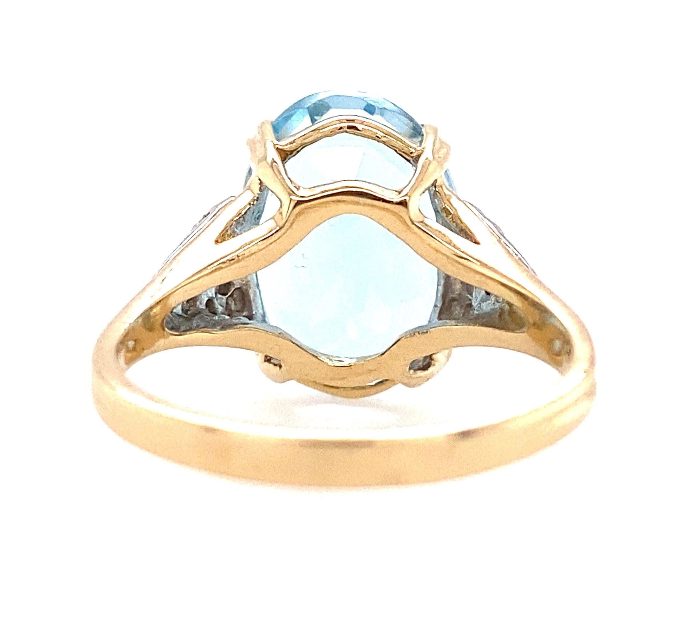 14K Yellow Gold Oval Blue Topaz and Diamond Ring For Sale 1